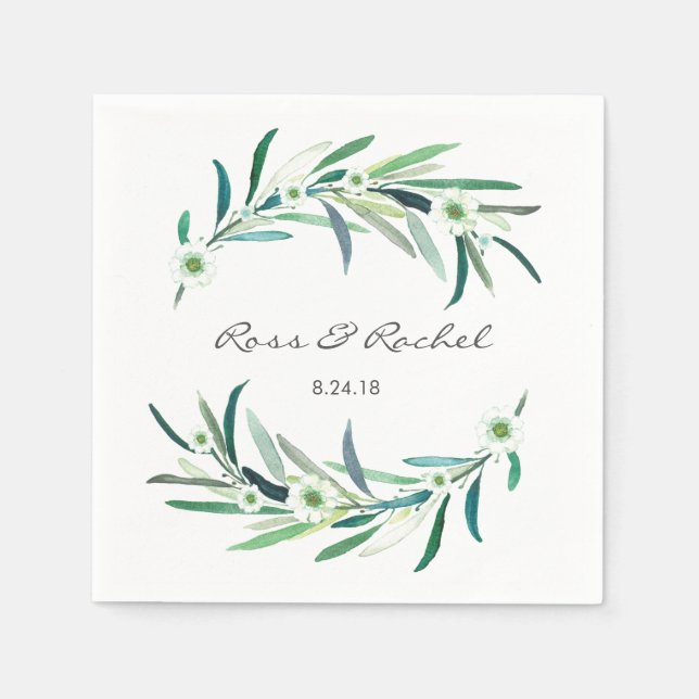 Serviettes Jetables Eucalyptus Floral Mariage personnalisé Napkin (Devant)