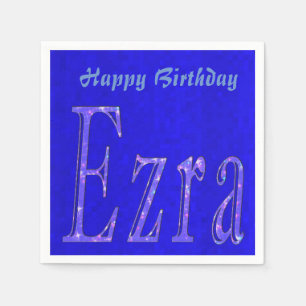 Serviettes Jetables Ezra, Nom, Logo, Logo d'anniversaire bleu,
