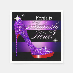 Serviettes Jetables Fabulement Fierce Glittery Stiletto Frappe violet