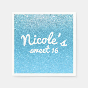 Serviettes Jetables Fairy Tale Blue Parties scintillant Sweet 16 Anniv