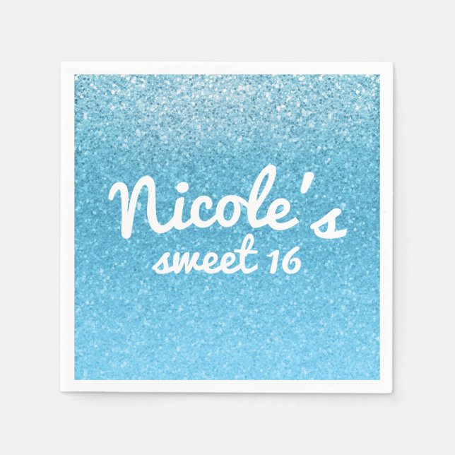Serviettes Jetables Fairy Tale Blue Parties scintillant Sweet 16 Anniv (Devant)