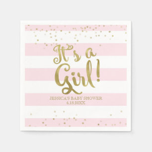 Serviettes Jetables Faux Gold Foil Pink Stripes Baby shower C'est une