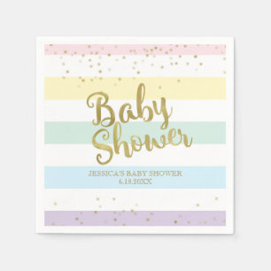 Serviettes Jetables Faux Gold Foil Rainbow Stripes Baby shower