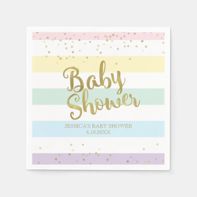 Serviettes Jetables Faux Gold Foil Rainbow Stripes Baby shower (Devant)