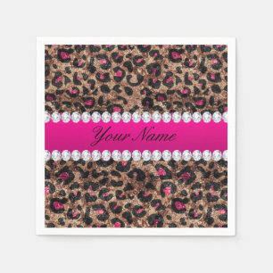 Serviettes Jetables Faux Leopard Rose rose chaud huile et diamants