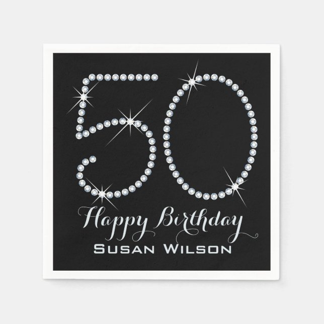 Serviettes Jetables Faux Rhinestone 50e anniversaire (Devant)