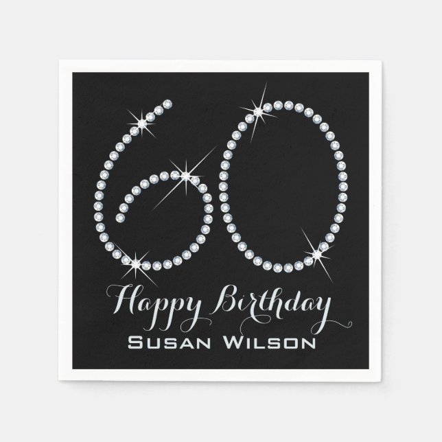 Serviettes Jetables Faux Rhinestone 60e anniversaire (Devant)