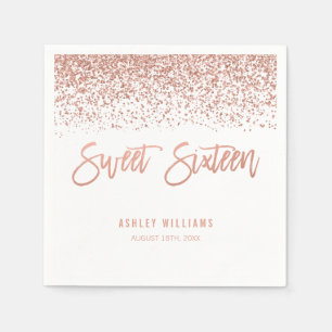 Serviettes Jetables Faux Rose Gold Parties scintillant Sweet 16 Annive