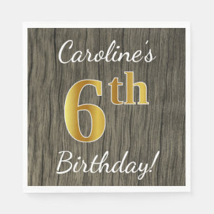 Serviettes Jetables Faux Wood, Faux Gold 6e anniversaire + Nom personn