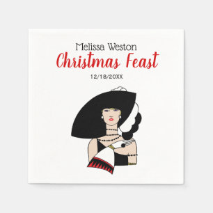 Serviettes Jetables Femme Art Déco de Noël portant un chapeau des gant