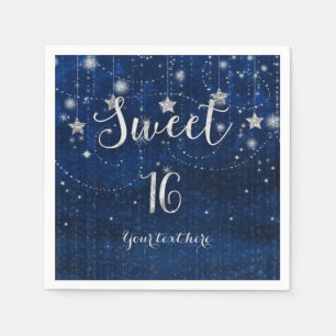 Serviettes Jetables Fête Bleue et Argentée Céleste Starry Sweet 16