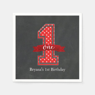Serviettes Jetables Fête d'anniversaire 1 an 1ère année pois rouge et 