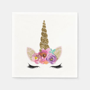 Serviettes Jetables Fête d'anniversaire Licorne Magique Pailletée Doré