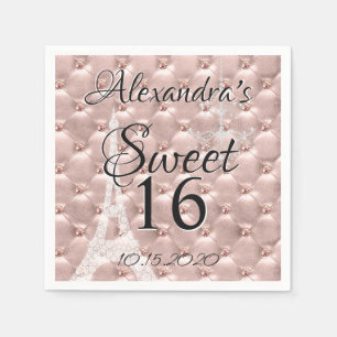 Serviettes Jetables Fête d'anniversaire rose de sweet sixteen de Pari