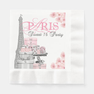 Serviettes Jetables Fête d'anniversaire rose Paris pour 16 ans douce