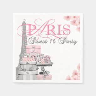 Serviettes Jetables Fête d'anniversaire Sweet 16 Paris Rose