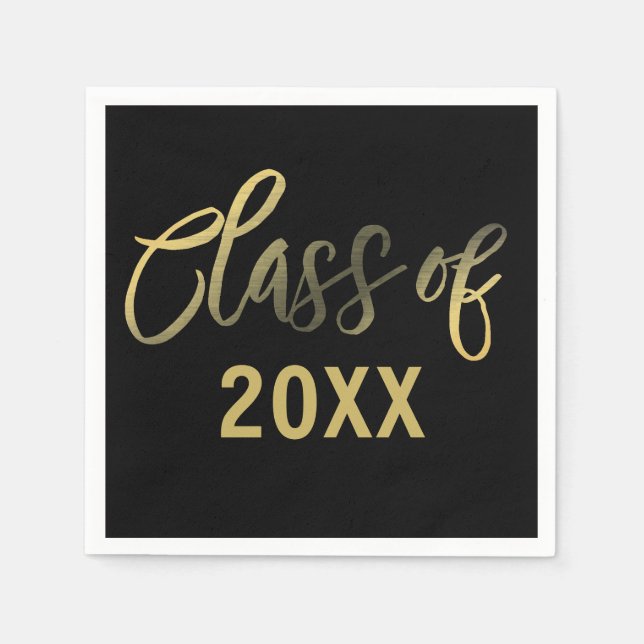 Serviettes Jetables Fête de l'année d'obtention du diplôme d'or noir (Devant)