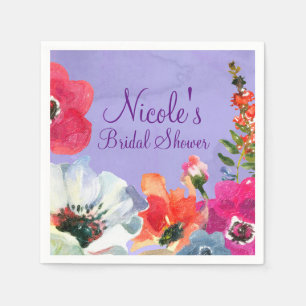 Serviettes Jetables Fête de mariage chic et pop florale peinte en viol