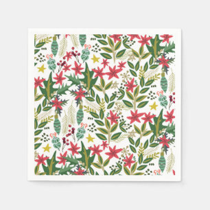 Serviettes Jetables Fête de Noël Fantaisie Floral Baies Soirée