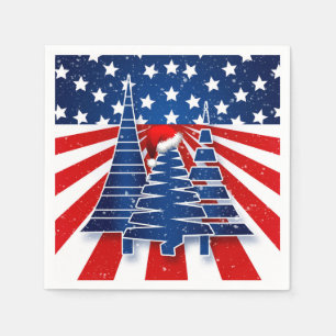 Serviettes Jetables Fête de Noël Patriotique avec arbres de Noël