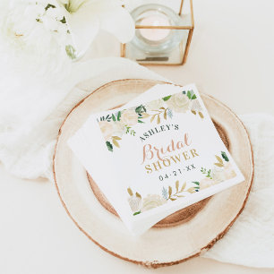 Serviettes Jetables Fête des mariées de Mariage floral vert et doré