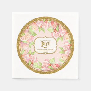 Serviettes Jetables Fête des mariées Table Décor Aquarelle Rose Bouque