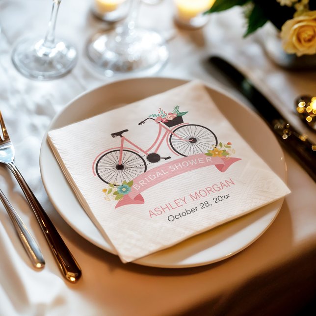 Serviettes Jetables Fête des mariées Vélo Élégante Fleurs Roses Chic (Créateur téléchargé)