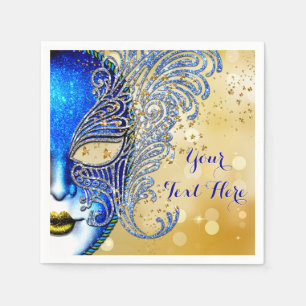Serviettes Jetables Fête masquée pour un Sweet 16 bleu royal et or