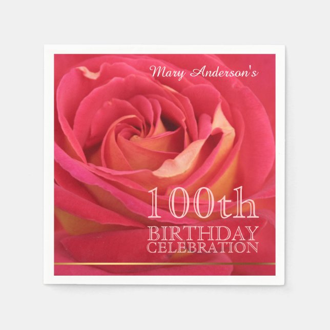 Serviettes Jetables Fête Rose florissante 100e anniversaire N (Devant)