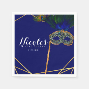 Serviettes Jetables Fête sur mesure Mascarade Paon Bleu & Or