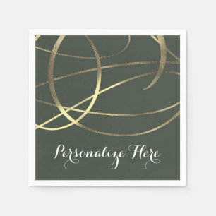Serviettes Jetables Fête sur mesure Olive Army Green & Gold Faux Foil