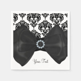 Serviettes Jetables Fête Sweet 16 Glamour Noir & Blanc Damassé Brillan