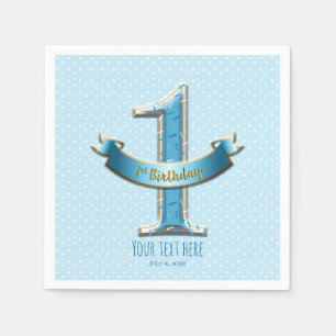 Serviettes Jetables Fêtes d'anniversaire UN 1er 1 avec pois bleus et b
