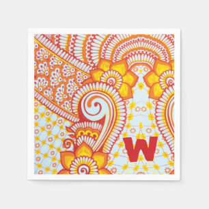 Serviettes Jetables Feu rouge chaud Orange jaune Boho Motif floral