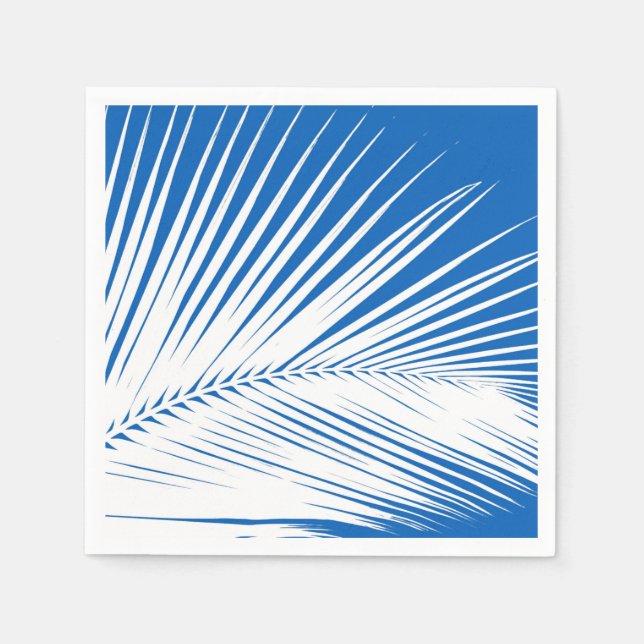 Serviettes Jetables Feuille de palme - blanc sur bleu cobalt (Devant)