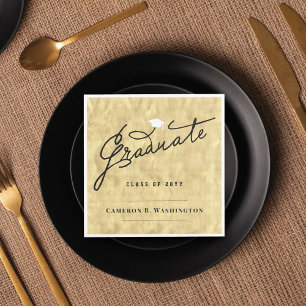 Serviettes Jetables Feuille d'or Chic Diplômé Script Luxe Fête de Remi