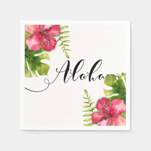 Serviettes Jetables Feuilles blanches de l'Hibiscus Tropical Chic Mari