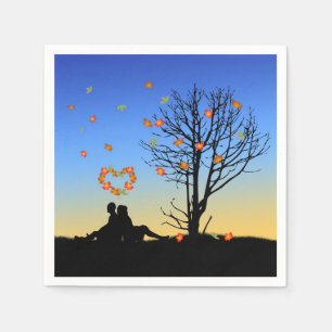 Serviettes Jetables Feuilles d'automne en forme de coeur Couple