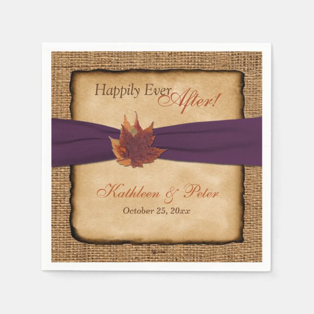 Serviettes Jetables Feuilles d'automne, FAUX Burlap Mariage Napkins 4 (Devant)