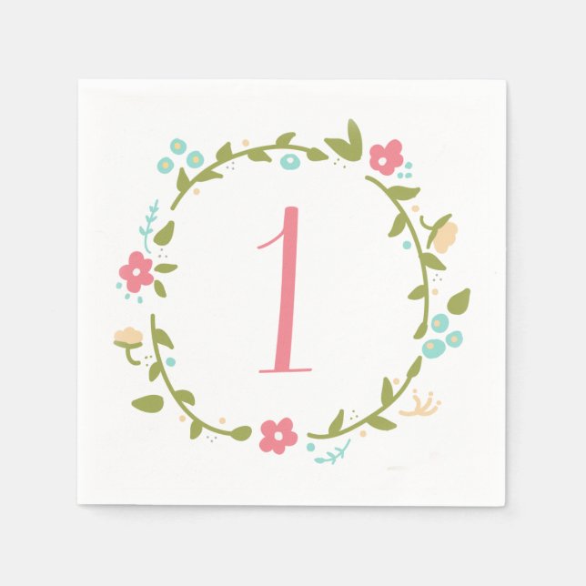 Serviettes Jetables Fille de couronne de fleurs 1er anniversaire (Devant)