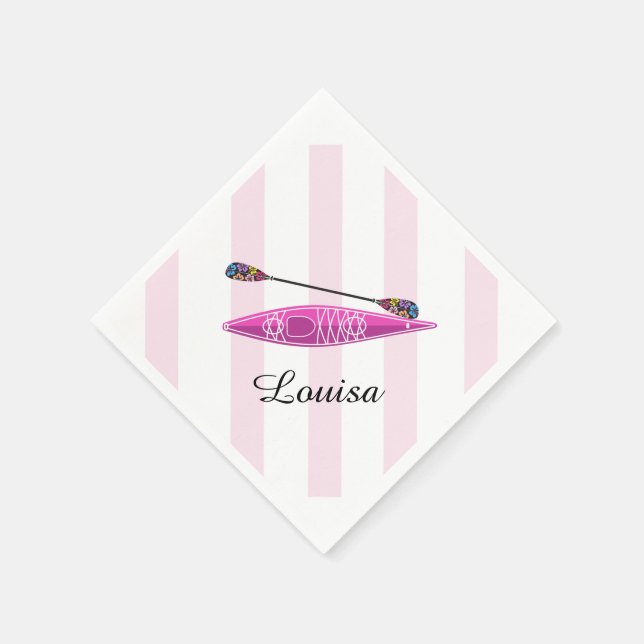 Serviettes Jetables Fille Kayak en bandes roses (Coin)