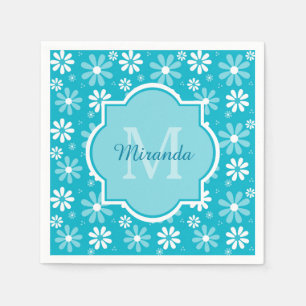 Serviettes Jetables Fille Monogramme Turquoise Daisy Fleurs Avec Nom