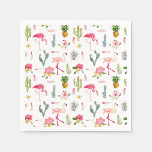 Serviettes Jetables Flamant rose Cactus Ananas Hibiscus Motif