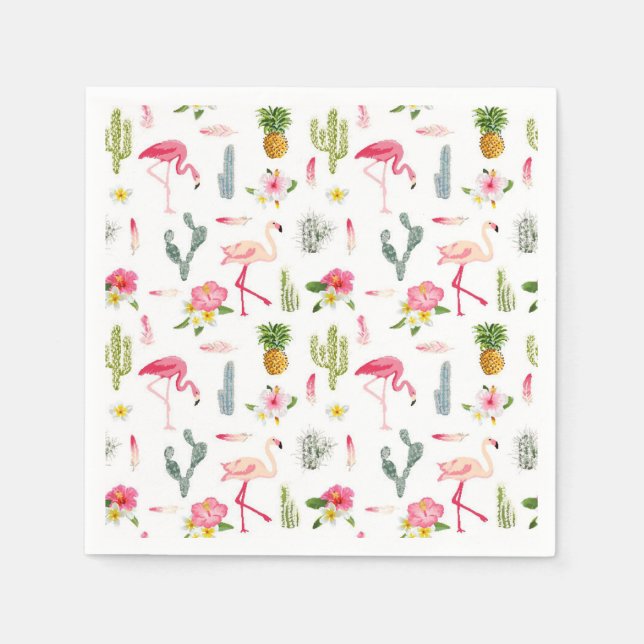Serviettes Jetables Flamant rose Cactus Ananas Hibiscus Motif (Devant)