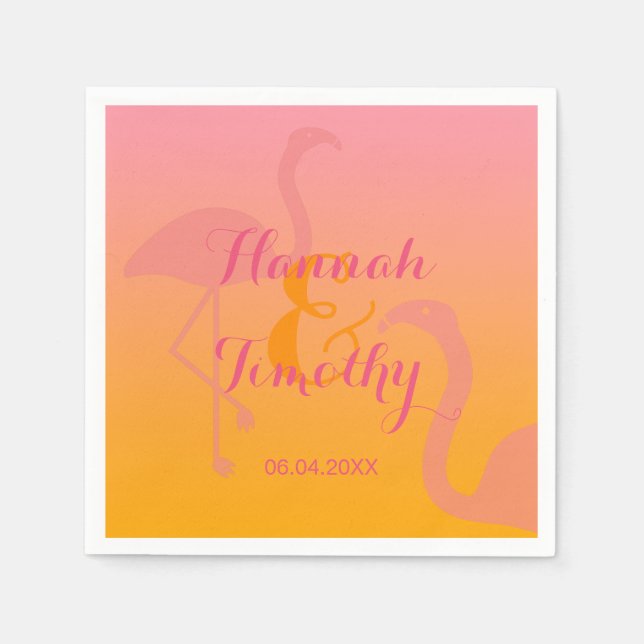 Serviettes Jetables Flamant rose Oiseau Tropical Avec Noms Et Mariage  (Devant)