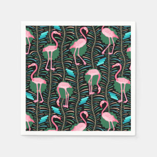 Serviettes Jetables Flamant rose Oiseaux 20s Déco Ferns Motif Black Gr