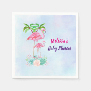 Serviettes Jetables Flamant rose rose Momma & bébé avec palmiers