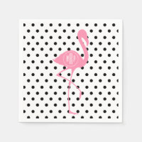 Flamant rose rose monogramme + point noir Polka