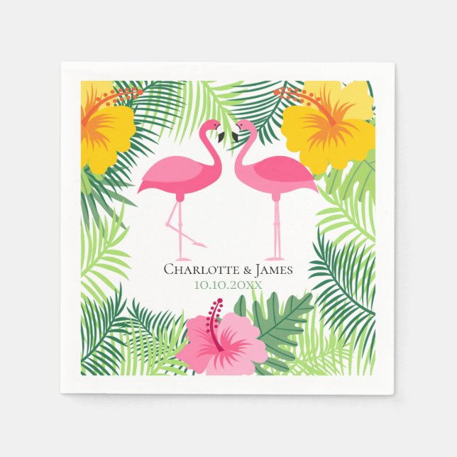 Serviettes Jetables Flamant rose rose personnalisé Aloha tropical (Devant)