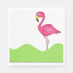 Serviettes Jetables Flamant rose vert tropicale rose Oiseau Imprimé se